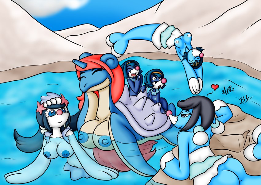 anthro anthrofied blue_eyes breasts butt eyes_closed female grey_eyes group male nipples nude outside pokemorph pose transformation water bernardol22 hitori09 nintendo pokemon elio_(pokemon) harper_(pokemon) lana's_mother lana_(pokemon) sarah_(pokemon) solidad_(pokemon) brionne generation_1_pokemon generation_7_pokemon human humanoid lapras mammal pokemon_(species) popplio primarina absurd_res digital_media_(artwork) hi_res pinup shaded