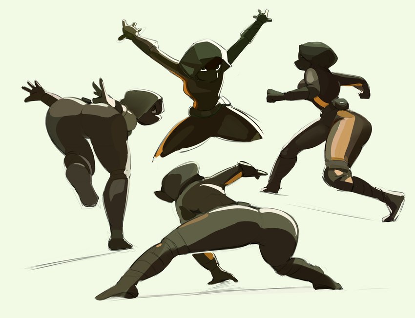 4_fingers anthro belt belt_pouch black_clothing bodysuit breasts clothing covered_mouth crouching female fingers looking_at_viewer looking_back medium_breasts multiple_poses pose rear_view running simple_background skinsuit solo thief tight_clothing zinnick dreamworks naruto_run the_bad_guys diane_foxington canid canine fox mammal 2023 hi_res meme sketch