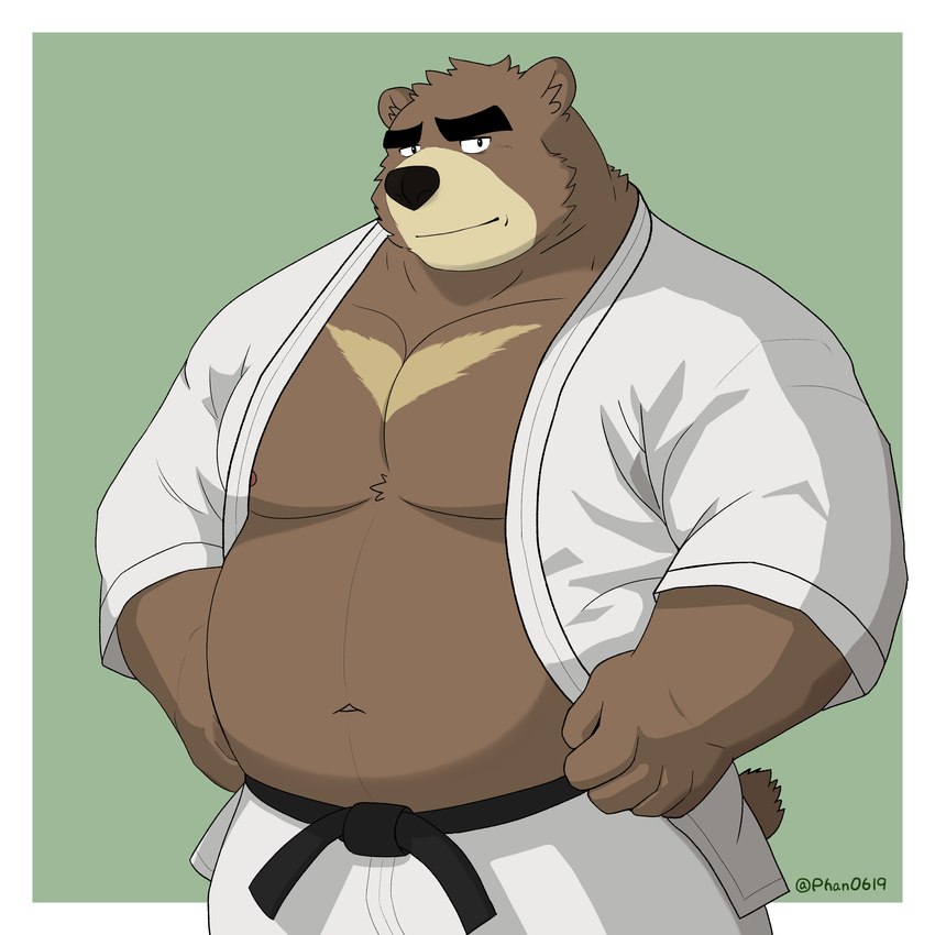 anthro belly big_belly black_nose brown_body brown_fur fur keikogi kemono male martial_arts_uniform moobs navel overweight overweight_male solo sportswear phan0619 morenatsu juuichi_mikazuki bear mammal 1:1 2024 absurd_res hi_res