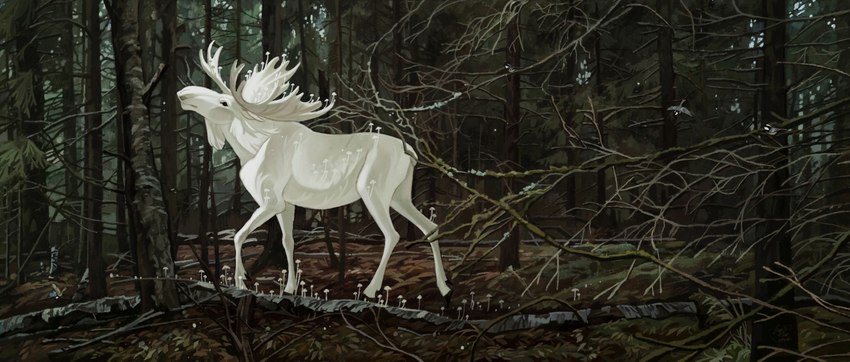 day detailed_background feral forest male outside plant solo tree geosaiko1267 deer mammal moose new_world_deer 2022 digital_media_(artwork) hi_res