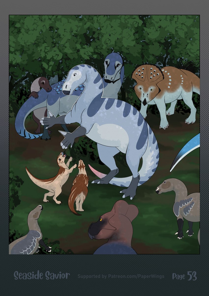 ambiguous_gender feral forest group happy herd plant reunion tree paper-wings dinosaur nanyangosaurus ornithischian ornithopod prehistoric_species reptile scalie comic hi_res female_(lore)