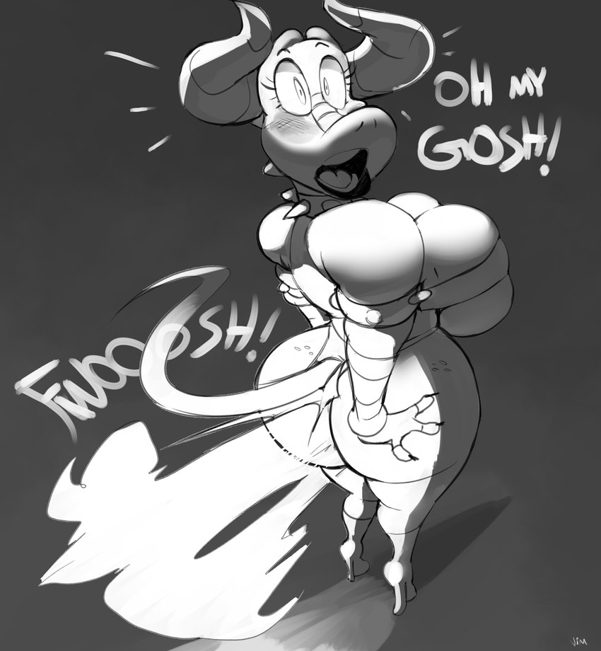 anthro big_breasts big_butt breasts butt clothing embarrassed fart fart_cloud fart_fetish female fire_fart horn onomatopoeia solo sound_effects surprised_expression tail text torn_clothing vimhomeless mythology patty_(vimhomeless) dragon mythological_creature mythological_scalie scalie 2020 absurd_res hi_res monochrome