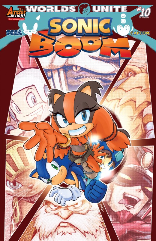 advertisement anthro beard blue_body blue_eyes facial_hair female group male text unknown_artist billy_hatcher_and_the_giant_egg capcom clover_studio mega_man_(series) monster_hunter sega sonic_boom sonic_the_hedgehog_(series) viewtiful_joe_(series) worlds_collide worlds_unite billy_hatcher mega_man_(character) sonic_the_hedgehog sticks_the_jungle_badger viewtiful_joe badger felid felyne lynian mammal mustelid musteline absurd_res cover english_text hi_res official_art promotional_material