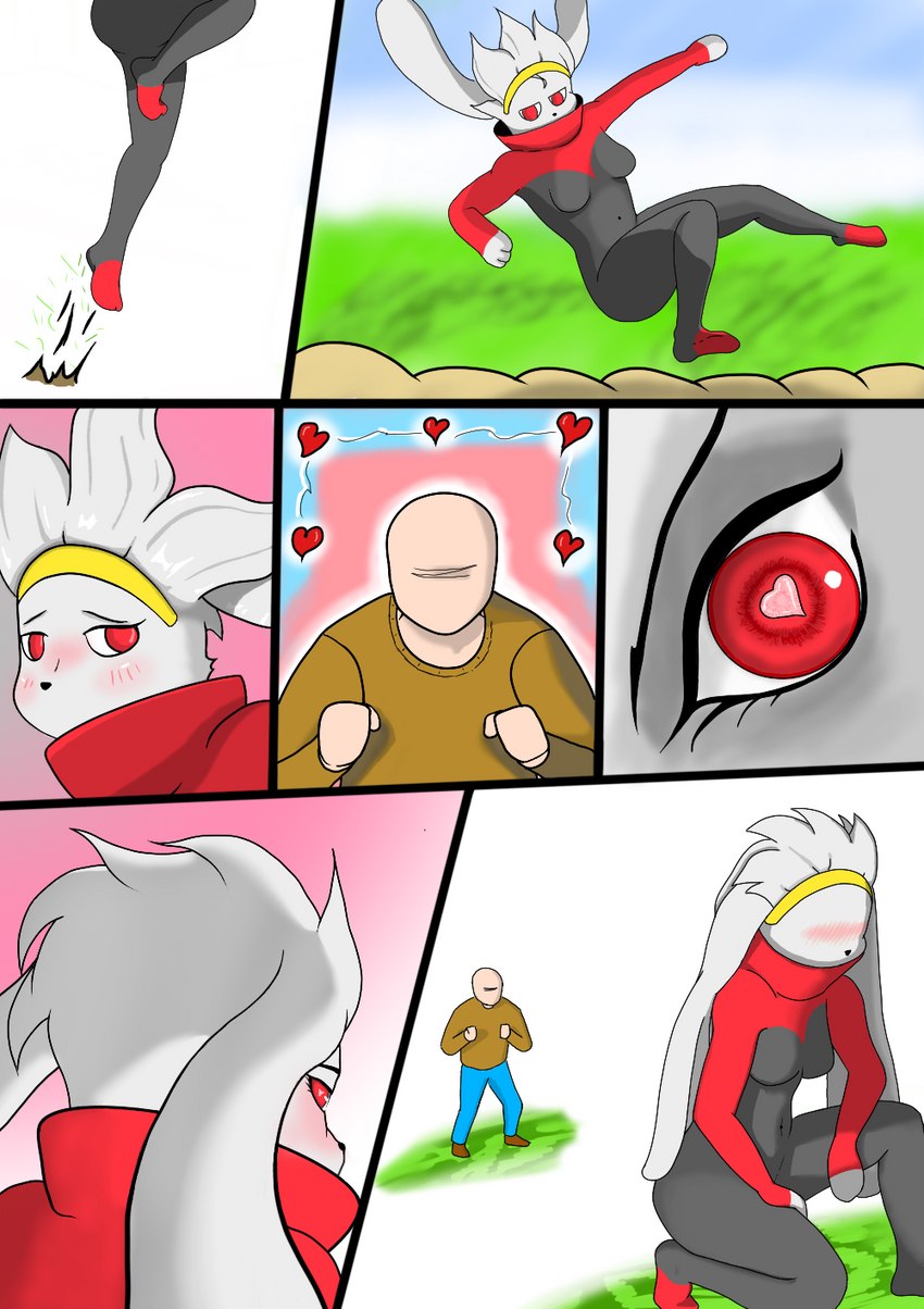 anthro blush breasts crush dodging faceless_character faceless_male female fight fur grass heart_symbol hearts_around_body jumping male male/female outside plant red_body red_fur small_breasts noconcession nintendo pokemon generation_8_pokemon human mammal pokemon_(species) raboot comic hi_res