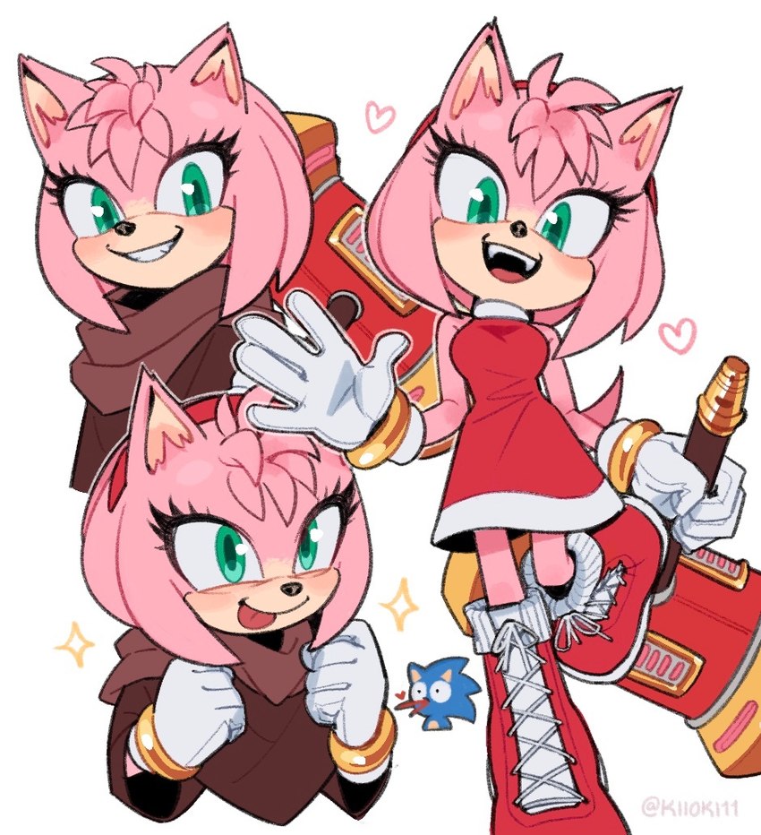 accessory anthro boots bracelet breasts clothing dress eyelashes female footwear fur gloves green_eyes hair hair_accessory hairband hammer handwear head_tuft jewelry looking_at_viewer open_mouth open_smile pink_body pink_fur shoes short_hair smile solo tongue tongue_out tools tuft kiikoi11 sega sonic_the_hedgehog_(film) sonic_the_hedgehog_(series) amy_rose eulipotyphlan hedgehog mammal 2025