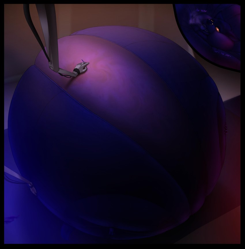 anthro belly belly_expansion belly_inflation blue_body blue_fur blueberry_inflation bodily_fluids breath cheek_bulge close-up clothed clothing cutaway detailed_background dialogue ears_down expansion expression_cutaway fur hyper hyper_inflation immobile inflation inside juice_(beverage) looking_pleasured male navel navel_poke open_mouth open_smile pivoted_ears robotic_arm smile solo teeth text tongue tongue_out tracksuit unusual_bodily_fluids phatracc kastral canid canine canis mammal wolf absurd_res english_text hi_res