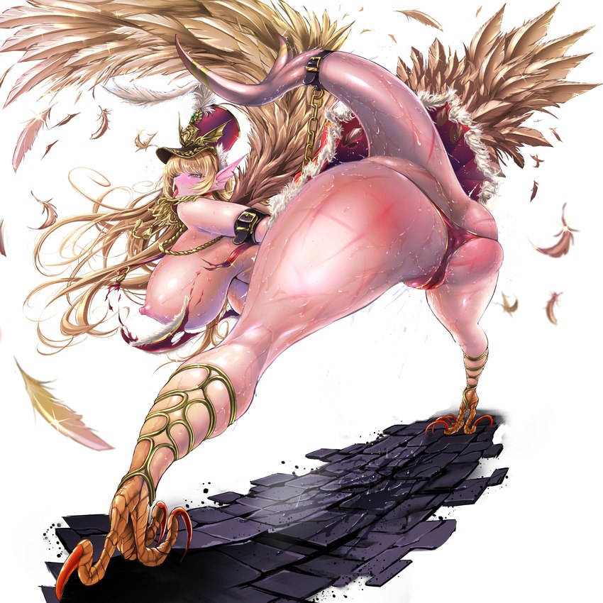 areola big_breasts blonde_hair bodily_fluids breasts butt_slap clothed clothing feathered_wings feathers feet female genital_fluids hair hat headgear headwear huge_breasts light_body light_skin monster_girl_(genre) nipples panties red_clothing red_hat red_headwear red_panties red_underwear santa_bikini skimpy slap solo spank_marks spanking talons toes torn_clothing underwear vaginal_fluids wings yellow_body yellow_feathers naglfar eden's_ritter_grenze european_mythology greek_mythology mythology megaera_(eden's_ritter_grenze) animal_humanoid avian avian_humanoid fish harpy humanoid hybrid mammal marine mythological_avian mythological_creature 1:1 digital_media_(artwork) hi_res