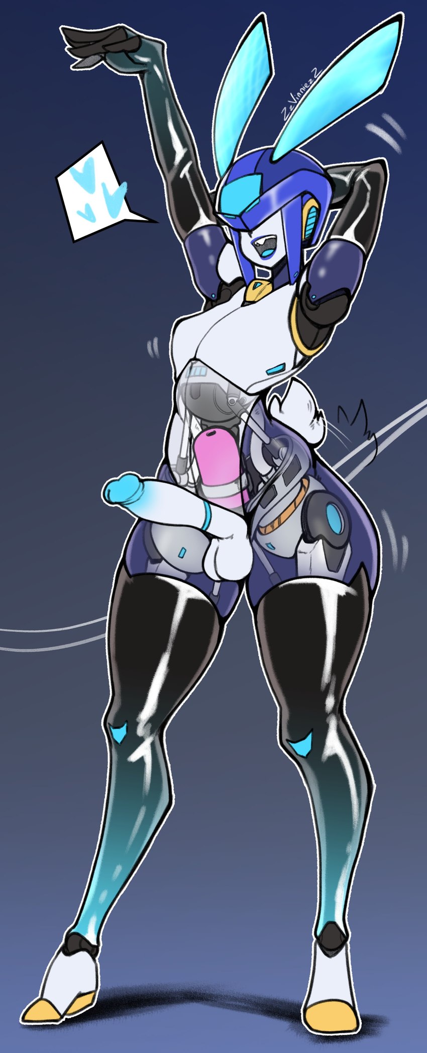 anthro armor big_penis embedded_penetrable_sex_toy femboy genitals headgear heart_symbol helmet humanoid_genitalia humanoid_penis internal machine male penis scut_tail short_tail solo speech_bubble tail zzvinniezz lapi_(zzvinniezz) lagomorph leporid mammal rabbit robot 2024 absurd_res hi_res