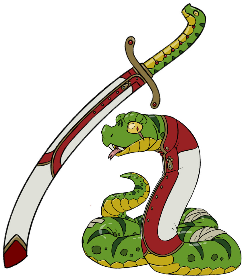 green_body male melee_weapon multicolored_body raktavarna solo sword tabletop weapon yellow_body min_(artist) pathfinder reptile scalie snake rakshasa_(disambiguation) rpg_(disambiguation) absurd_res hi_res