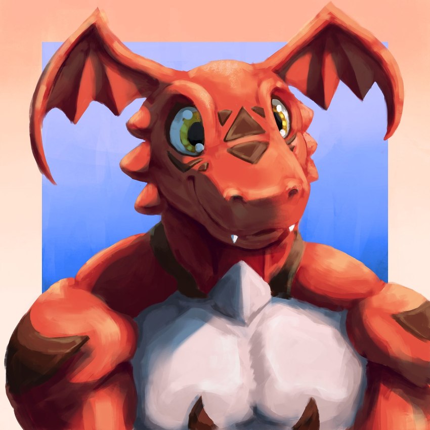 anthro looking_at_viewer male muscular muscular_male solo neshaink bandai_namco digimon digimon_(species) guilmon scalie 1:1 hi_res portrait