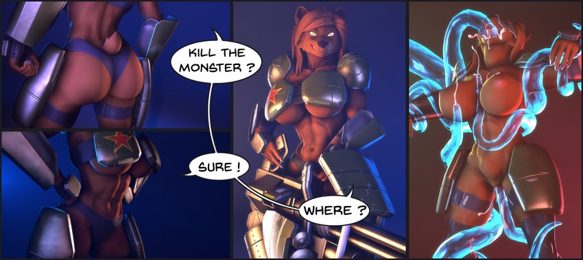 5_fingers abdominal_bulge abs anthro arm_grab armor army back_groove big_breasts bikini_armor black_border bodily_fluids border bra breasts brown_body brown_fur brown_hair brown_tail bulge butt clothed clothing cum cum_in_mouth cum_in_pussy cum_inside cum_on_breasts cum_on_chest cum_on_face dialogue female female_penetrated fingers forced front_view fully_restrained fur genital_fluids genitals hair headgear huge_breasts immobilization leg_grab leg_strap linked_speech_bubble looking_at_viewer muscular muscular_anthro muscular_female navel neck_bulge nipples open_mouth oral oral_penetration panties penetration pussy rape rear_view restrained sex simple_background skimpy snout solo speech_bubble star straps tail tanga tentacle_in_mouth tentacle_penetration tentacle_rape tentacle_sex tentacles tentacles_on_female text thick_thighs topwear translucent translucent_tentacles unconvincing_armor underwear vaginal vaginal_penetration weapon yellow_eyes rodinsinker petruz_(modeler) instant_loss_2koma dasha_(petruz) bear brown_bear mammal tentacle_creature ursine 2021 3d_(artwork) absurd_res comic digital_media_(artwork) english_text hi_res source_filmmaker_(artwork) widescreen