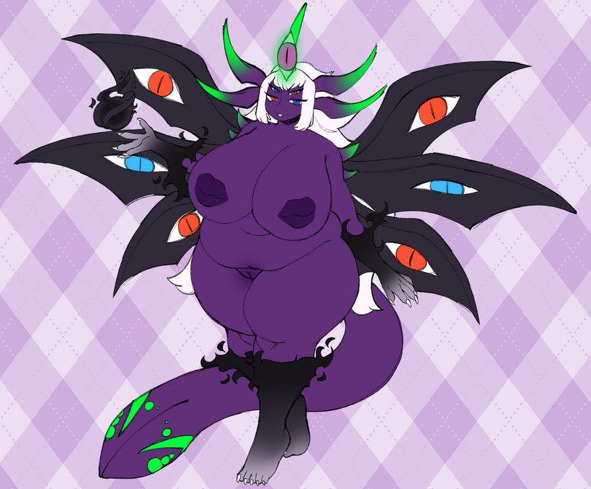 big_breasts blue_eyes breasts darkness female genitals hair heterochromia horn long_hair magic multi_eye nipple_mouth nipples non-mammal_nipples overweight purple_body purple_skin pussy red_eyes solo tail tail_mouth tattoo thick_thighs unusual_anatomy unusual_tail white_hair wings satanickpaws ahkara_(azmiaryial) alien eldritch_abomination humanoid 2021 absurd_res digital_media_(artwork) hi_res