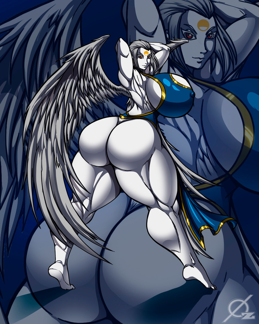 big_breasts big_butt breasts butt clothed clothing feathered_wings feathers female huge_butt muscular muscular_female muscular_humanoid nipple_outline rear_view solo thong underwear wings osmar-shotgun humanoid winged_humanoid absurd_res hi_res