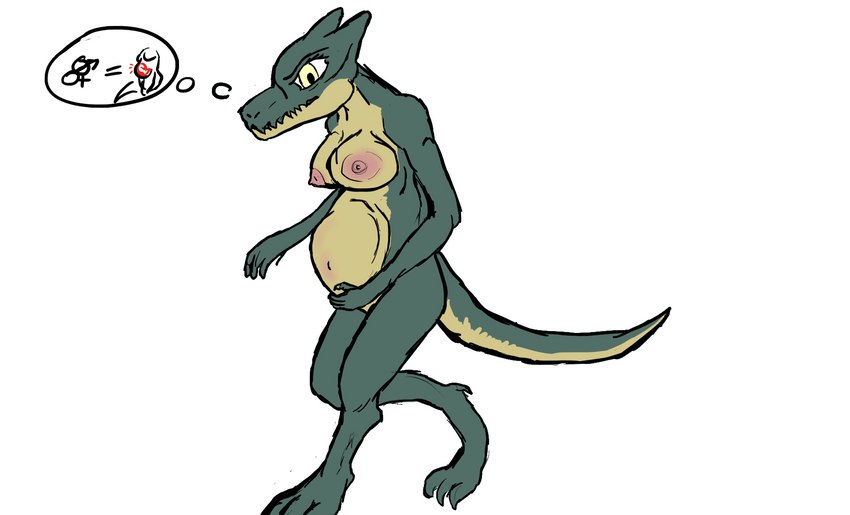 anthro female fetal_kick fetal_movement nipples pregnant pregnant_anthro pregnant_female solo unknown_artist humanoid kobold reptile scalie hi_res