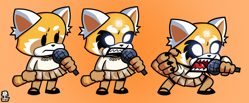 anthro claws electronics female finger_claws glowing glowing_eyes microphone singing solo style_emulation wazzaldorp aggretsuko friday_night_funkin' sanrio retsuko ailurid mammal red_panda 2021 crossover hi_res