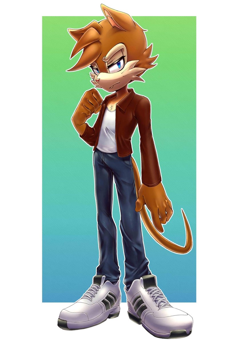 anthro blue_eyes brown_body brown_fur clothed clothing footwear fur male open_clothing open_shirt open_topwear shirt shoes solo tank_top topwear pikative sega sonic_the_hedgehog_(series) fan_character mammal murid murine rat rodent hi_res