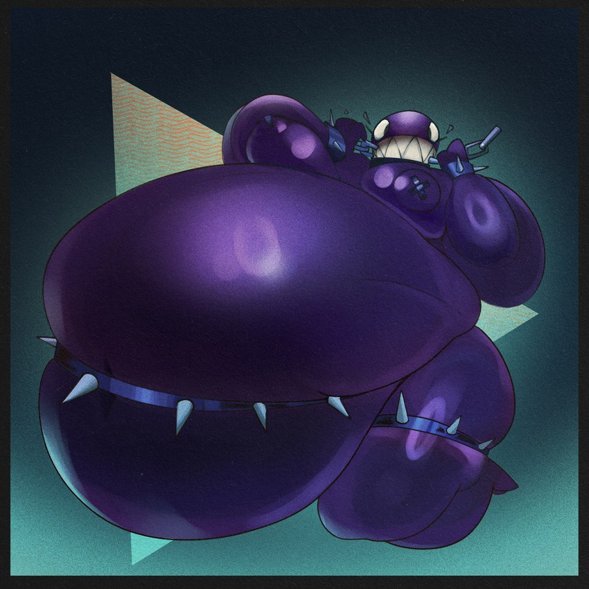 belly big_belly bite breasts crouching female glistening glistening_body huge_belly hyper hyper_belly morbidly_obese morbidly_obese_female obese obese_female overweight overweight_female pasties solo spikes squish stretching teeth john_ratman mario_bros nintendo chain_chomp humanoid 1:1 2024 hi_res