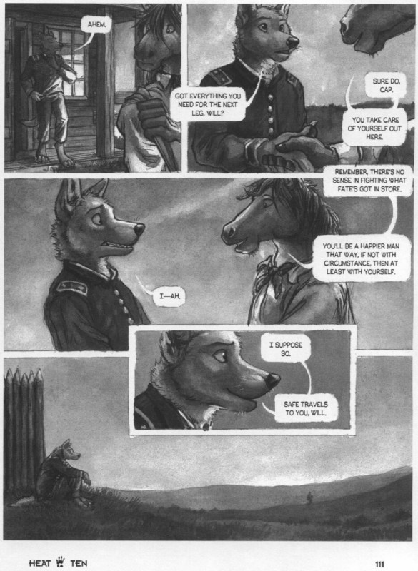 anthro clothed clothing delivery_(commerce) delivery_employee dialogue duo male military military_uniform postal_carrier postal_delivery speech_bubble text uniform blotch heat_(magazine) nathan_odell will_pierce canid canine canis domestic_dog equid equine horse mammal comic english_text hi_res monochrome