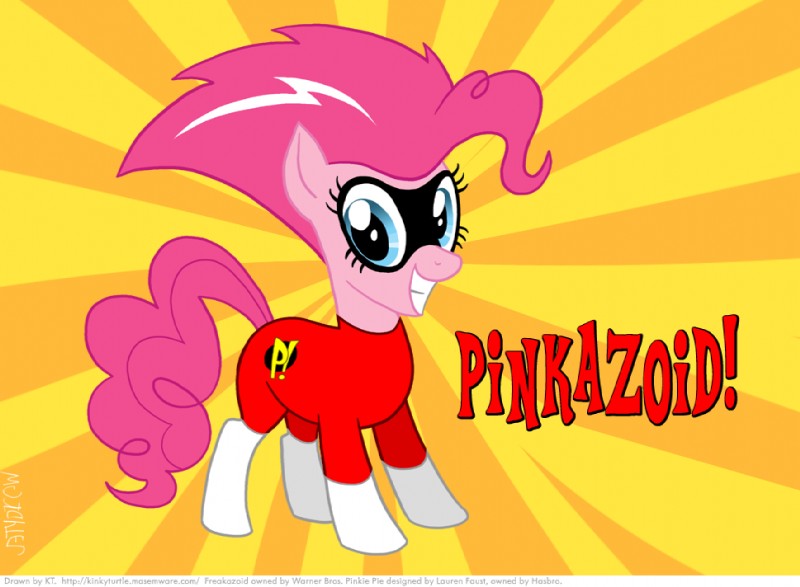 blue_eyes bodysuit clothing female feral fur grin hair mask parody pink_body pink_fur pink_hair quadruped skinsuit smile solo tail tight_clothing kinkyturtle freakazoid! friendship_is_magic hasbro my_little_pony freakazoid pinkie_pie_(mlp) earth_pony equid equine horse mammal pony 2011