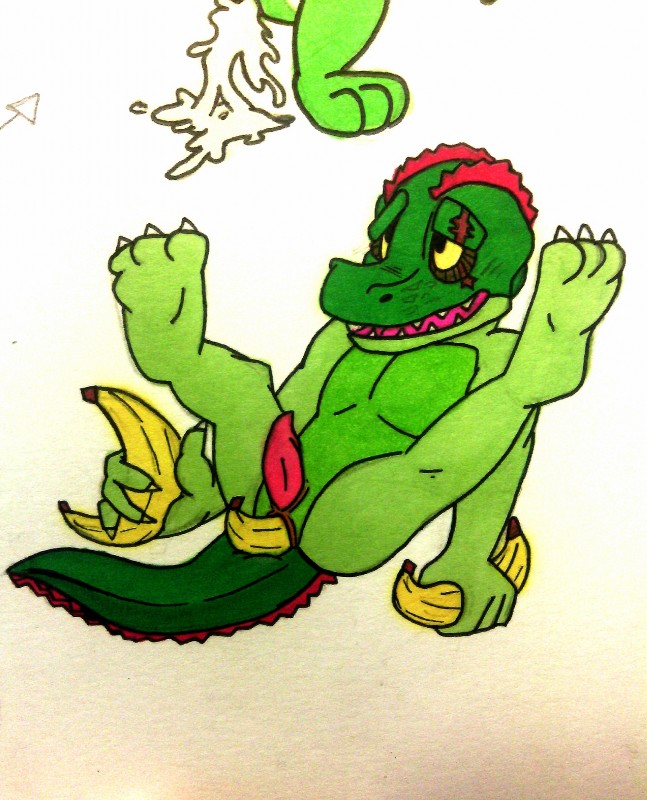 anal anthro banana blind_eye bodily_fluids cum erection food fruit genital_fluids genitals male penis plant scales scar solo spread_legs spreading bowserboy101 legends_of_chima lego cragger_(legends_of_chima) crocodile crocodilian reptile scalie hi_res