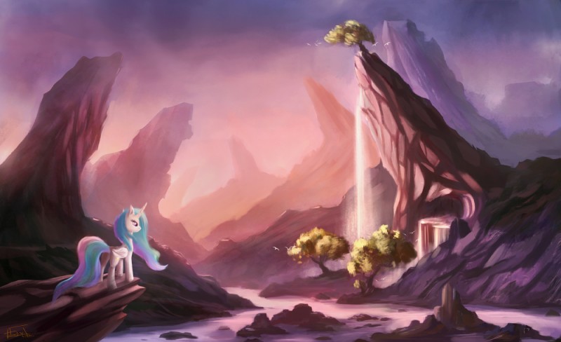 canterlot feathered_wings feathers female feral horn landscape princess quadruped royalty solo tail white_body white_feathers wings ajvl friendship_is_magic hasbro my_little_pony mythology princess_celestia_(mlp) equid equine mammal mythological_creature mythological_equine winged_unicorn hi_res