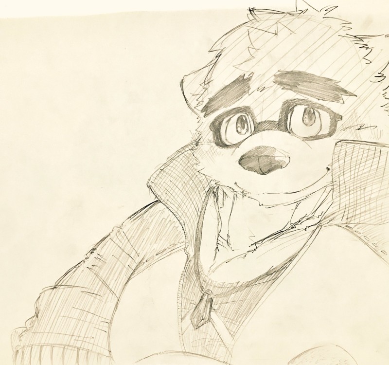 anthro clothed clothing eyewear glasses gloves handwear male overweight overweight_anthro overweight_male solo kogiinu lifewonders tokyo_afterschool_summoners volos_(tas) bear mammal 2018 bust_portrait graphite_(artwork) hi_res line_art portrait traditional_media_(artwork)