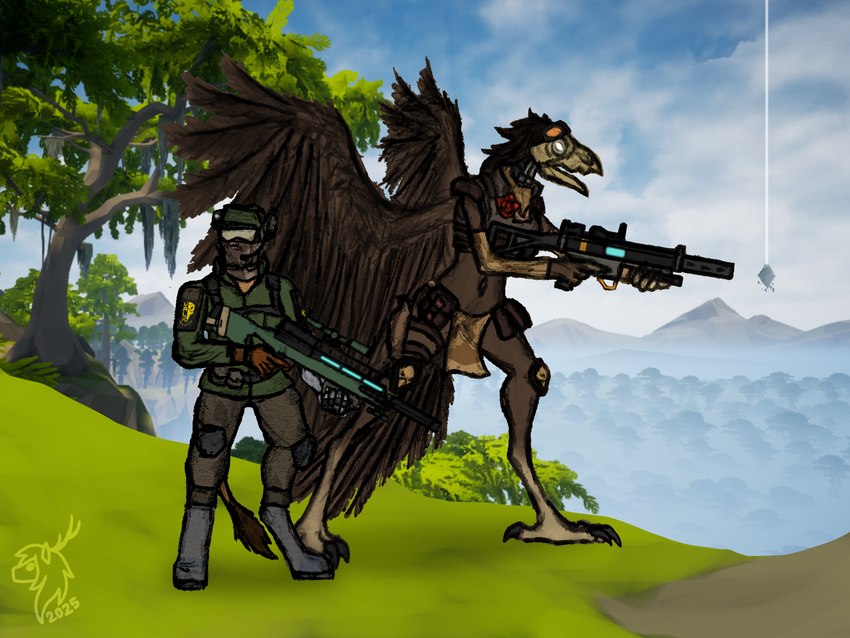 4_toes accessory alternate_species anthro arm_warmers armor armwear assault_rifle asymmetric_clothing back_wings balaclava battle_rifle belt black_body black_feather_hair black_feathers blaster body_armor body_horror bone boots bottomwear brown_body brown_feathers brown_fur brown_skin camo camo_bottomwear camo_clothing camo_print claws clothed clothing cloud combat_boots company_name conscription cybernetic_arm cybernetic_limb cybernetics day decaying decaying_body digitigrade duo electronics emaciated energy_weapon exposed_bone exposed_skull eyewear eyewear_on_head face_mask fantasy feather_hair feathered_wings feathers feet female fighting_pose fingers flashlight floating_island flower flower_on_chest flowing_clothing foggy_background footwear forest forest_background fur gloves glowing glowing_eyes goggles goggles_on_face goggles_on_head green_clothing green_eyewear green_goggles green_jacket green_topwear gun handwear hat headgear headphones headset headset_microphone headwear holding_gun holding_object holding_ranged_weapon holding_weapon ineffective_clothing jacket knee_pads larger_female leaf light light_beam light_feet light_fingers loincloth machine magic mask microphone midriff military military_uniform mountain mountain_background multicolored_body nature nature_background navel open_mouth orange_eyewear orange_goggles pattern_bottomwear pattern_clothing plant pose pouches private_military pseudo_hair ranged_weapon rifle science_fiction scope screencap screencap_background shoes shoulder_patch silencer size_difference skimpy skull skull_head sky slim smaller_female spread_wings standing tail tail_feathers talons thigh_pouch toe_claws toes topwear tree two_tone_body unconvincing_armor uniform visor weapon white_eyes wings haribunawa adaca legends_of_chima lego crow_(adaca) lexi_abrams_(adaca) avian biomechanical bird corvid corvus_(genus) cyborg felid lion mammal monster oscine pantherine passerine raven undead 2025 4:3 absurd_res crossover digital_media_(artwork) hi_res