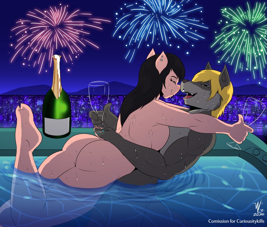 anthro black_hair black_nose blissful blonde_hair breasts butt celebration champagne_bottle champagne_glass city cityscape container cup curled_tail drinking_glass duo ear_piercing eyes_closed female fireworks fur glass glass_container glass_cup grey_body grey_fur hair happy holidays hot_tub hug interspecies intimate love male male/female night nude nuzzling open_mouth open_smile outside partially_submerged passionate piercing pink_body predator/prey romantic romantic_couple skinny_dipping smile swimming_pool tail teeth water wet wet_body wet_fur wet_skin denlusty new_year ricci_(curiousitykills) canid canine canis domestic_pig mammal suid suine sus_(pig) wolf 2020 signature