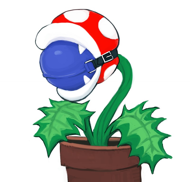 ambiguous_gender ball_gag big_ball_gag fangs gag gagged harness harness_ball_gag harness_gag muzzle_(object) not_furry oversized_ball_gag plant simple_background solo teeth white_background hicanyoumooforme mario_bros nintendo elemental_creature flora_fauna piranha_plant 2019 digital_media_(artwork)