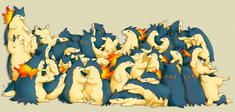 aelleon ambiguous_gender blush eyes_closed featureless_crotch feral group heart_symbol love open_mouth simple_background sleeping tongue kinoko nintendo pokemon generation_2_pokemon pokemon_(species) typhlosion