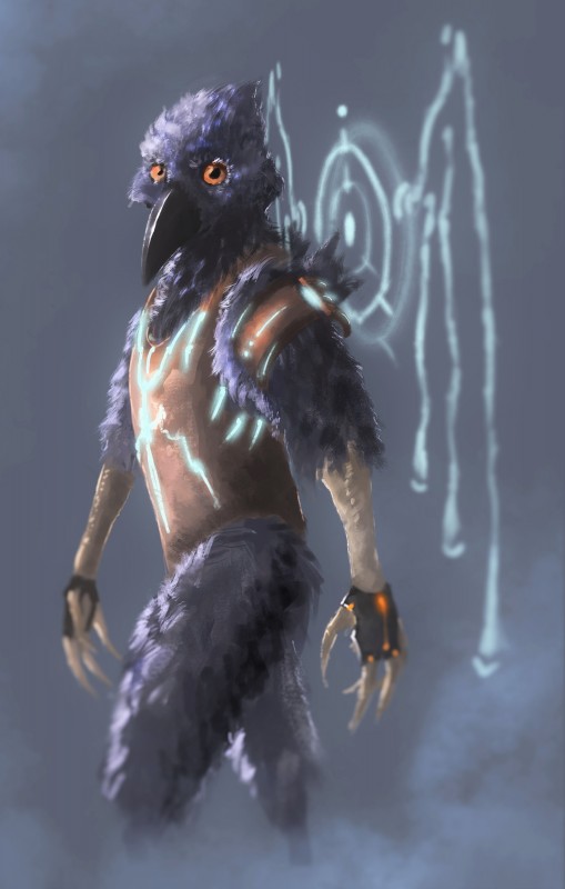 anthro armor beak body_armor clothed clothing energy_wings feathers feet fingerless_gloves gloves handwear looking_at_viewer male orange_eyes solo talons toes unusual_anatomy unusual_wings wings sprinkah paragon avian bird absurd_res hi_res