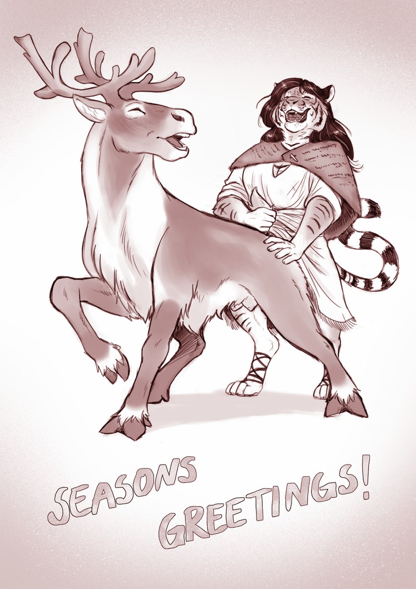 anthro anthro_on_feral anthro_penetrating anthro_penetrating_feral antlers bestiality biped breasts cleavage clothed clothing digitigrade duo eyes_closed female female_on_anthro female_penetrated feral feral_penetrated from_behind_position fur gynomorph gynomorph/female gynomorph_on_feral gynomorph_penetrating gynomorph_penetrating_female hair hand_on_butt holidays hooves horn intersex intersex/female intersex_on_feral intersex_penetrating intersex_penetrating_female interspecies long_hair looking_pleasured markings open_mouth paws penetration ring_(marking) ringed_tail sex simple_background striped_body striped_fur striped_markings striped_tail stripes tail tail_grab tail_markings teats vaginal vaginal_penetration perunagekko christmas huldra_(huldratigress) deer felid mammal new_world_deer pantherine reindeer tiger 2023 digital_media_(artwork) hi_res