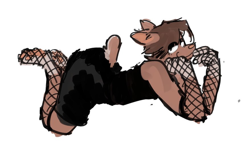 anthro arm_warmers armwear brown_body brown_fur brown_hair clothing fishnet_arm_warmers fishnet_armwear fishnet_clothing fishnet_socks fur furgonomics hair seductive simple_background solo white_background pochowek skala domestic_cat felid feline felis mammal hi_res