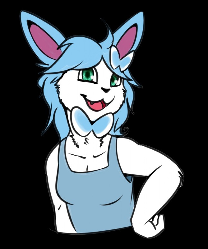 anthro anthrofied black_background blue_hair bow_(anatomy) clothing ear_bow_(anatomy) female fur green_eyes hair hand_on_hip humanoid_hands looking_at_viewer muscular muscular_anthro muscular_female neck_bow_(anatomy) overalls pokemorph pose simple_background smile solo teeth tongue zer0health nintendo pokemon cylus_karamele eeveelution generation_6_pokemon pokemon_(species) shiny_pokemon sylveon half-length_portrait hi_res portrait