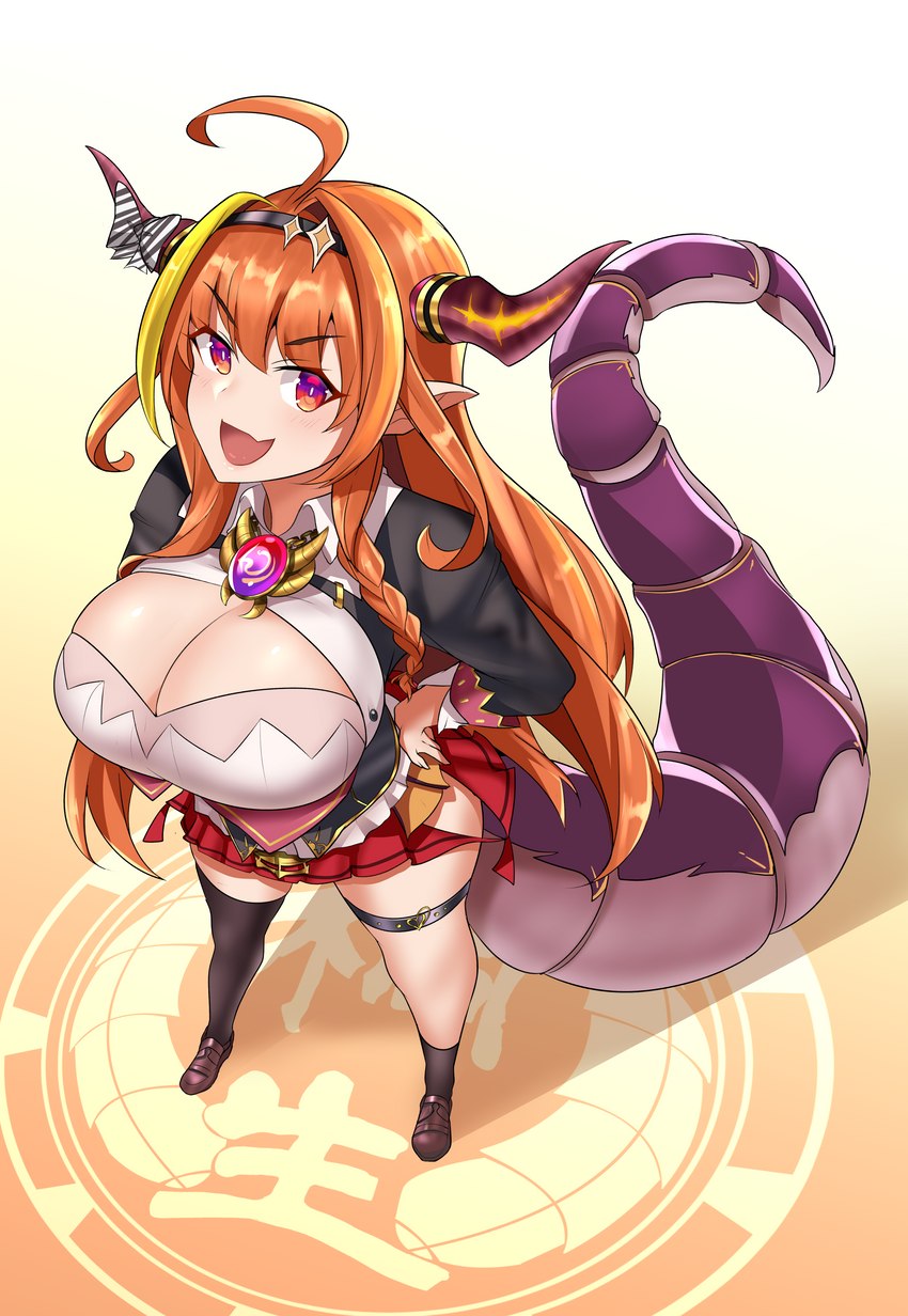 big_breasts bottomwear breast_focus breasts cleavage clothed clothing female hand_on_hip horn horn_jewelry humanoid_pointy_ears jewelry open_mouth pointy_ears ring_(jewelry) skirt solo tail tail_under_skirt white_clothing alto-kun hololive mythology vtuber coco_kiryu animal_humanoid dragon dragon_humanoid horned_humanoid humanoid mythological_creature mythological_scalie scalie tailed_humanoid absurd_res hi_res