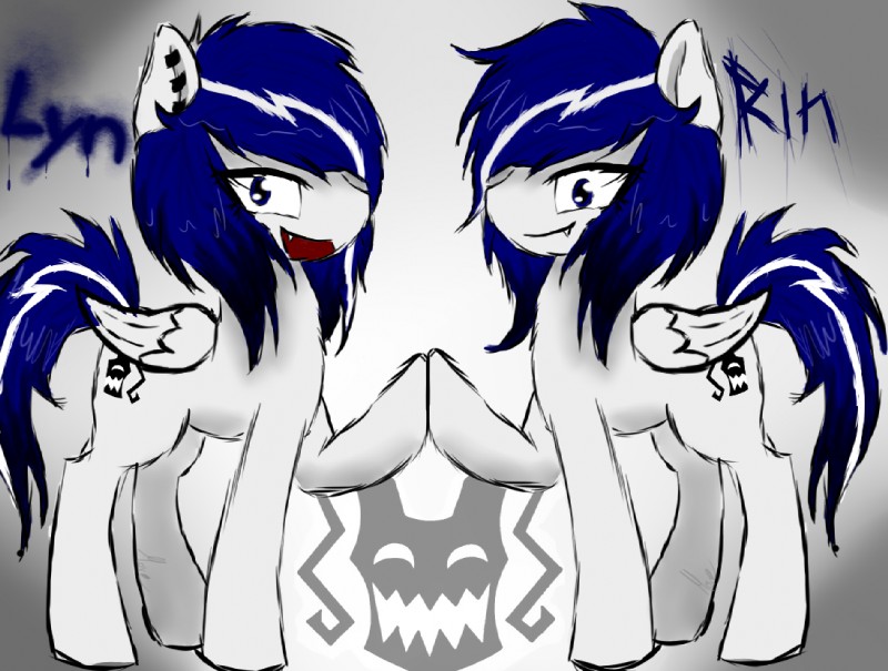 blue_eyes duo female feral fist_bump fur gesture male sharp_tooth simple_background smile white_body white_fur wings hoi~poi hasbro my_little_pony fan_character equid equine horse mammal pony sibling_(lore) twins_(lore)