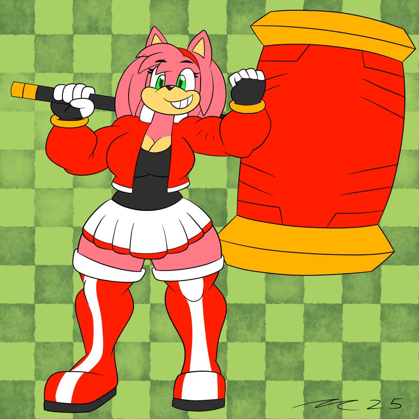 anthro boots clothing female female_anthro footwear fur gloves green_eyes hair handwear jacket pink_body pink_fur pink_hair shoes topwear dirtymac mac-daddy sega sonic_the_hedgehog_(series) amy_rose eulipotyphlan hedgehog mammal 1:1 absurd_res hi_res