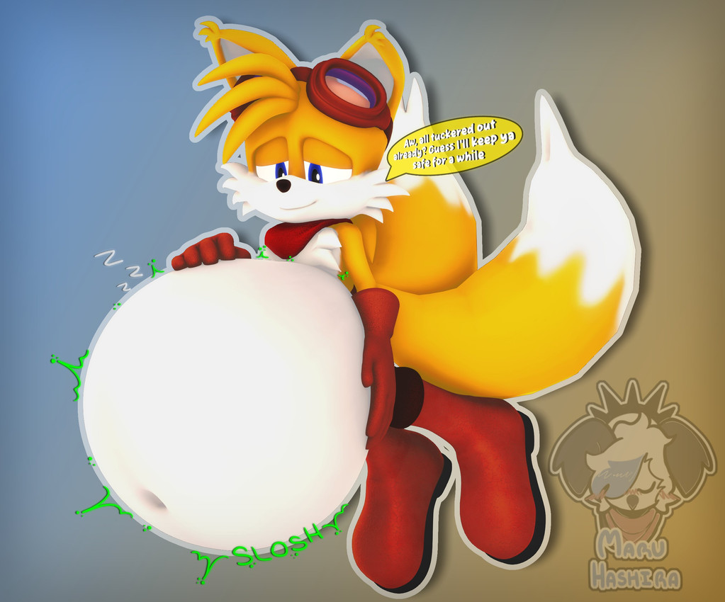 abdominal_bulge ambiguous_gender ambiguous_prey anthro flight_goggles gradient_background kerchief male male_pred narrowed_eyes onomatopoeia rumbling_stomach simple_background sleeping sleeping_prey smile solo sound_effects text vore vowelless vowelless_sound_effect young young_anthro young_male zzz nachohashira sega sonic_the_hedgehog_(series) miles_prower canid canine fox mammal 2025 3d_(artwork) digital_media_(artwork) hi_res watermark