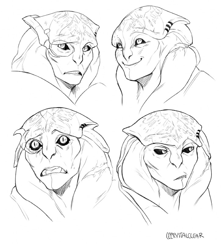 ambiguous_gender black_sclera furgonomics furry-specific_piercing not_furry piercing pupils scar simple_background slit_pupils smile solo white_background cccrystalclear bioware electronic_arts mass_effect jaal_ama_darav alien angara humanoid black_and_white digital_media_(artwork) hi_res monochrome