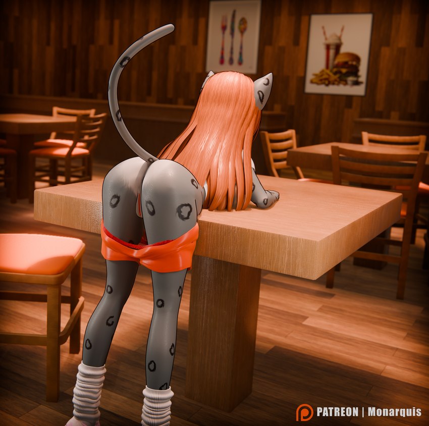 anthro anus butt clothed clothing female footwear genitals hooters_uniform nude nude_female panties panties_down partially_clothed pubes pussy socks solo underwear underwear_down monarquis hooters momo_(monarquis) felid mammal pantherine snow_leopard 3d_(artwork) absurd_res digital_media_(artwork) hi_res