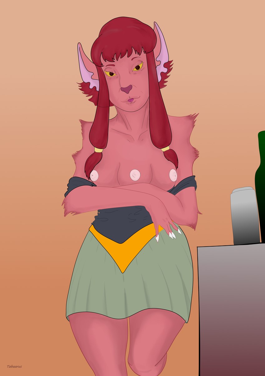 3_breasts anthro areola bedroom_eyes breasts claws clothed clothing dress female fur hair multi_breast narrowed_eyes nipples pink_body pink_fur pink_nose red_hair seductive solo topless undressing yellow_eyes tabaarus adult_swim cartoon_network rick_and_morty princess_decoria alien felid mammal absurd_res hi_res