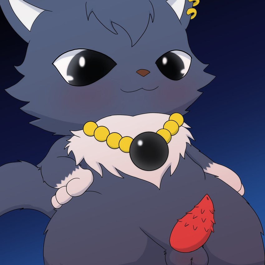 anthro blush fur genitals grey_body grey_fur male penile_spines penis solo improbable_(artist) jewelpet sanrio sega sega_fave dian_(jewelpet) felid feline mammal 1:1 hi_res