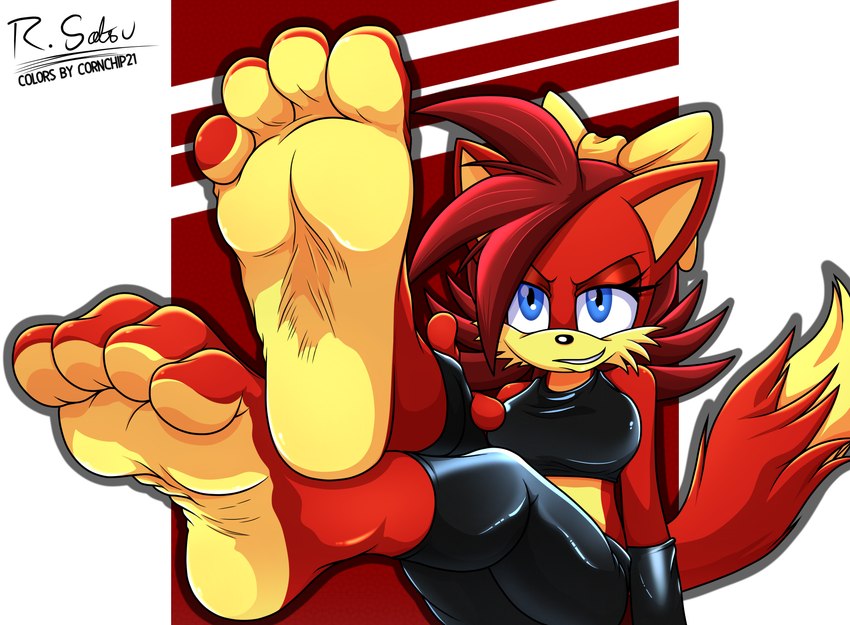 4_toes anthro breasts countershade_feet countershading feet female flaunting foot_fetish foot_focus soles solo toes two_tone_feet wrinkled_feet wrinkles cornchip21 nitropunkarts archie_comics sega sonic_the_hedgehog_(archie) sonic_the_hedgehog_(comics) sonic_the_hedgehog_(series) fiona_fox hi_res