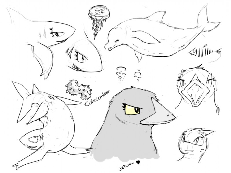 female feral genitals heart_symbol pussy solo zevex avian bird cetacean cnidarian dolphin echinoderm echinozoan fish jellyfish mammal marine medusozoan oceanic_dolphin sea_cucumber shark toothed_whale monochrome