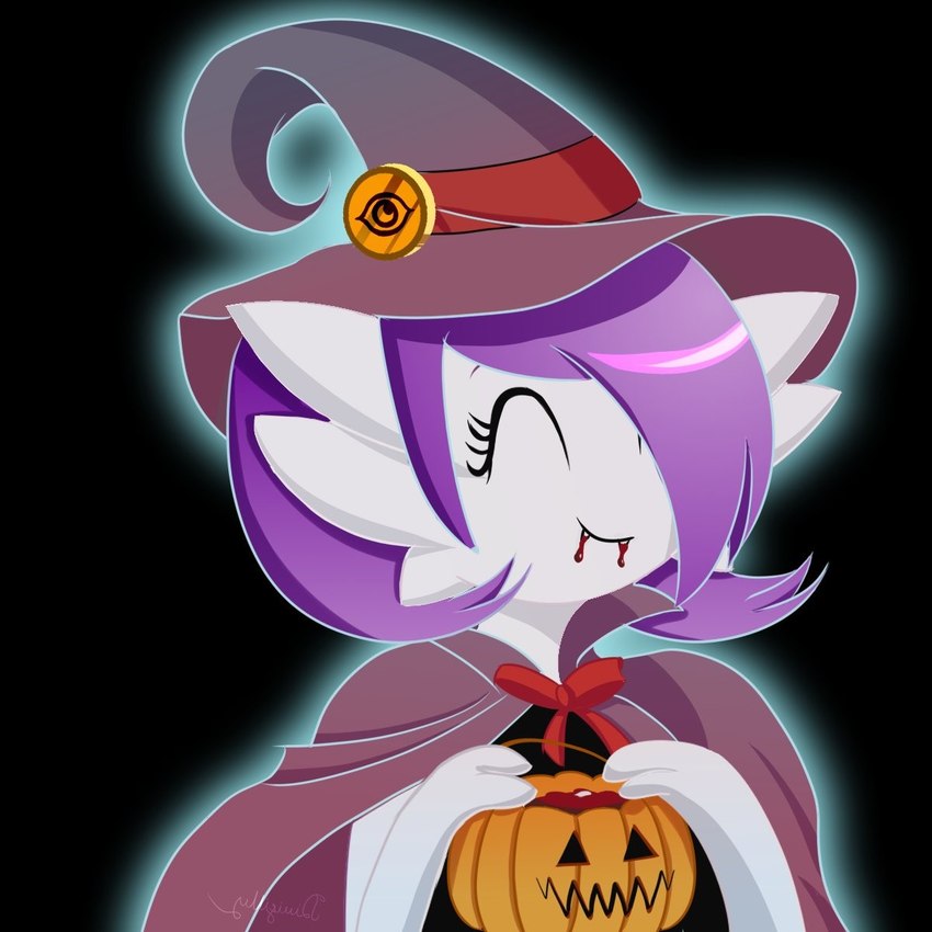 3_fingers ^_^ black_background blood bodily_fluids candy_bucket cape choker clothed clothing eyes_closed fangs feet female fingers hair hair_over_eye hat headgear headwear holding_pumpkin holidays jack-o'-lantern jewelry necklace not_furry one_eye_obstructed purple_hair simple_background smile solo teeth wavy_hair witch_costume witch_hat divifilly halloween nintendo pokemon gardevoir generation_3_pokemon humanoid pokemon_(species) 1:1 2022 hi_res icon