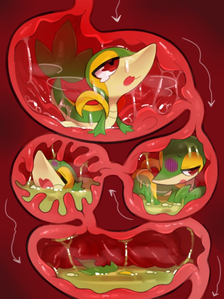 ambiguous_gender bodily_fluids death digestion fatal_vore female feral imminent_death inside_stomach kemono organs solo stomach stomach_acid vore tianhua nintendo pokemon generation_5_pokemon pokemon_(species) snivy 2025 3:4 hi_res