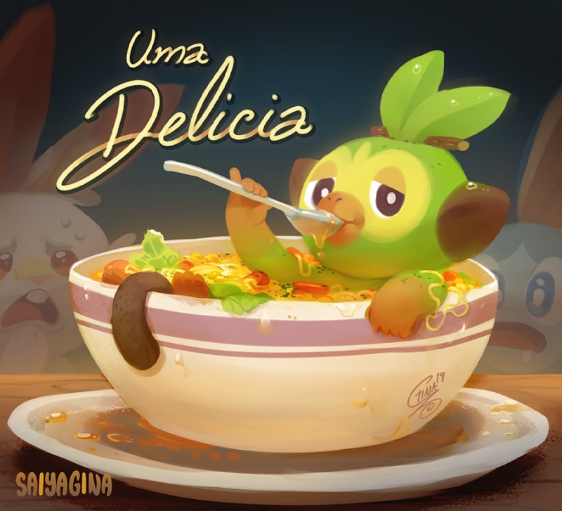 ambiguous_gender brazil cutlery eating feral food group humor kitchen_utensils partially_submerged semi-anthro solo_focus soup spoon starter_trio text tools trio saiyagina nintendo pokemon sopa_de_macaco generation_8_pokemon grookey lagomorph mammal pokemon_(species) primate reptile scalie scorbunny sobble 2019 meme portuguese_text