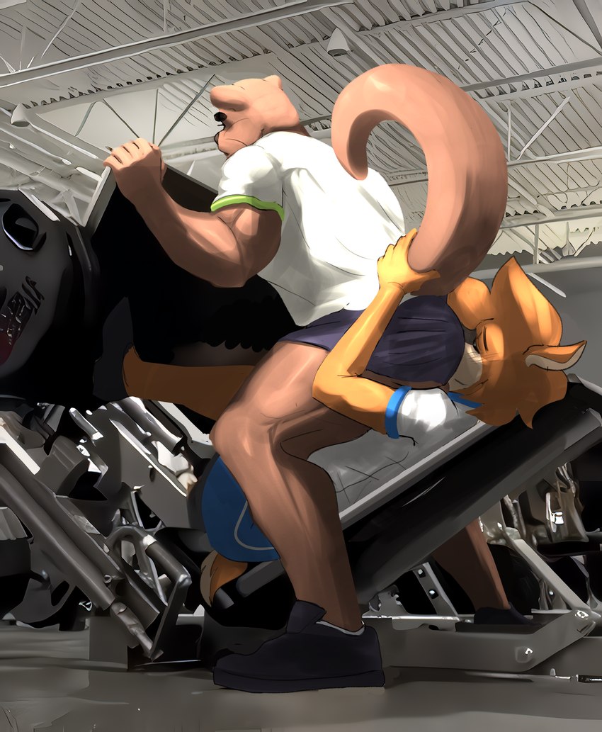 anthro bent_legs butt_sniffing clothed clothing duo exercise face_in_ass facesitting gym leg_press lying male male/male male_facesitting_male on_back raised_tail sexercise sitting_on_another sniffing spotting tail tail_grab workout ledange finally_faded leg_press_redraw_(meme) boone_(finally_faded) raul_(finally_faded) deer mammal mustelid otter 2024 absurd_res hi_res meme redraw