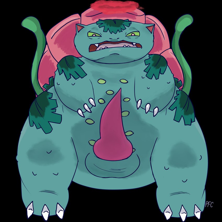 feral intimidation male solo standing_over pokefancompletionist nintendo pokemon generation_8_pokemon gigantamax_pokemon gigantamax_venusaur pokemon_(species) 1:1 absurd_res alpha_channel hi_res