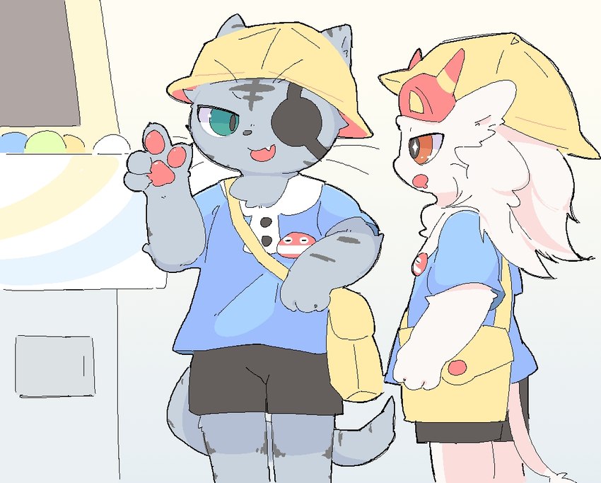 anthro clothed clothing duo kindergarten_uniform male shinogiu bemani konami pop'n_music kagetora_(pop'n_music) shishiwaka_(pop'n_music) felid lion mammal pantherine tiger